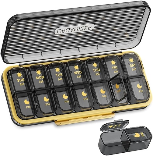 [BRSROGAEBMNAGC3L] Heti Pill Organizer 2-szer egy nap, ZDQZC Travel Pill Box 7 Day Case nagy komplementer Napi Pill Dispenser Medicine Container Vitamin, Hal Olajok, kiegészítők (2 alkalommal egy nap, Gray)