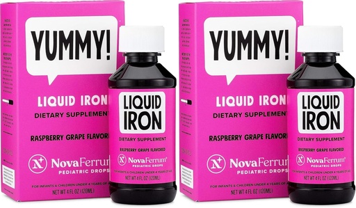 [BRSROAYCCMNAIA3X] NovaFerrum Pediatric Drops Suplemento de ferro líquido para nenos e Toddlers 4 fl oz (120 mL) - Raspberry Grape- Pack de 2