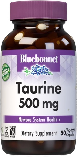 [BRSWIYT3PMDBOADM] Bluebonnet Taurine 500 mg Vitamin kapsler, 50 Tælling