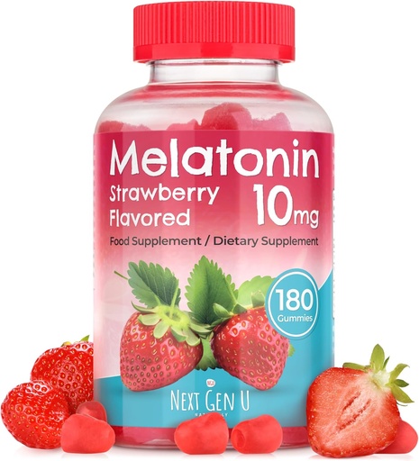 [BRSRAFA6OV7BMGY7] NGU Next Gen U - Melatonin Gummies - 10 mg Dietary Supplement - Strawberry Flavored - 180 Vegan Gummies