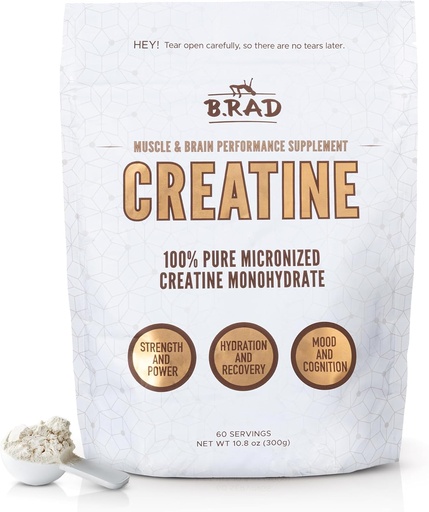 [BRSROFQTBUBWOFLU] B.rad 100% Pure Micronized Creatine Monohidrat Tozu | Natural, No addımlar | Boosts Muscle Strength, Recovery & Performance | Brain Health | 300g, 60 Xidmət