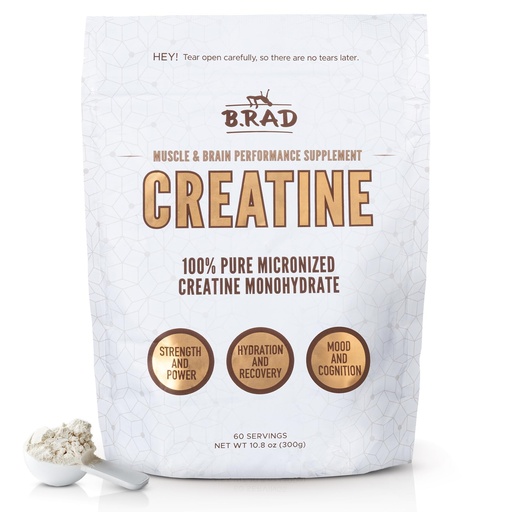 [BRSROFQTBUBWOFLU] B.rad 100% Pure Micronized Creatine Monohydrate Powder | Natural, No Additives | Boosts Muscle Strength, Recovery & Performance | Supports Brain Health | 300g, 60 Servings