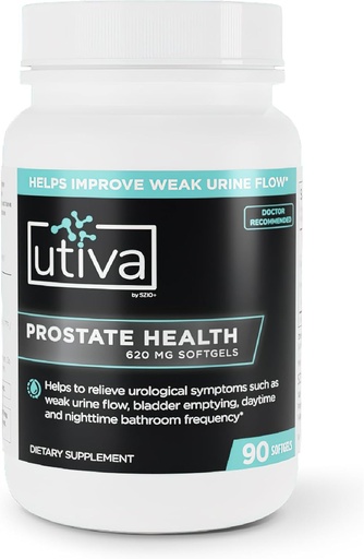 [BRSRMGIZOZ6RE2YV] Utiva Prostate Health Supplement for Men - Natural Formula for Prostate Function and Urine Flow - Beta-Sitosterol and Saw Palmetto Prostate Supplement - Made in Canada, 90 Softgels