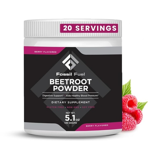 [BRSRAGAZDN6W2ALU] Fossil Fuel Organic Beet Root Powder, Supports Nitric Oxide, Circulation, Energy, Heart Health - Beetroot Premium Superfood Beets Powder Dietary Nitrates, Non-GMO, Vegan-Friendly, Berry (20 Servings)