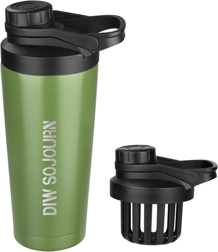 [BRSRAZYFDMFQI3LL] DIW 24 oz Shaker Bottle,Stainless Steel Shaker Bottle with Noise-Free Design,Insulated Metal Shaker Cup for Protein Mixes and Pre Workout,Gym Bottle Shaker(Green)