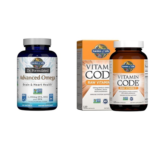[BRSROAIKC4OWKA3A] Garden of Life Dr. Formulated Advanced Omega Fish Oil & Raw Vitamin Code Vitamin C, 120 Veg Capsules