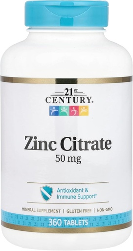 [BRSW2FTRBYIAMETZ] 21st Century HealthCare Zink Citroen Tabletten 50mg, 360 Telling, Wit