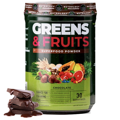 [BRSW2GDQDMHBQA34] Nutrology Greens & Fruits Powder-Naturally Sourced Fruits, Vegetables, Beet Powder & Mushroom Blend, Probiotics, Digestive Enzymes, Fiber, Antioxidants, Immune Support, Gluten Free - Chocolate