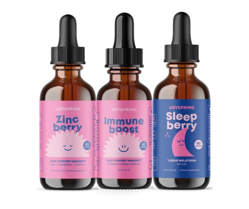 [BRSRMZAYA57WOELD] JoySpring Zinc with Vitamin C Supplements for Kids, Immune Boost for a Supported Immune System, and Melatonin Drops for Kids Sleep Support