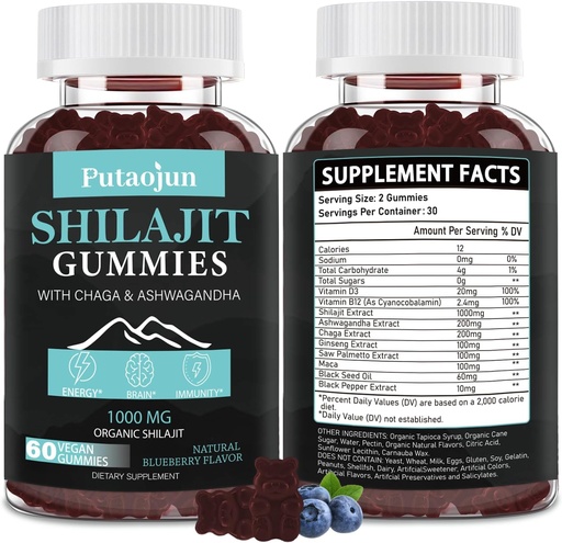 [BRSRAYYLBMMA4CY2] Shilajit для людини,Woman & Kid.Himalayan Gold Shilajit Gummies.1000mg Shilajit,200mg Ashwagandha,200mg Chaga,100mg Ginseng,100mg Saw Palmatto,60mg Black Seed Oil Oil