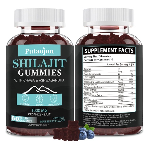 [BRSRAYYLBMMA4CY2] Shilajit for Man,Woman & Kid.Himalayan Gold Shilajit Gummies.1000mg Shilajit,200mg Ashwagandha,200mg Chaga,100mg Ginseng,100mg Saw Palmatto,60mg Black Seed Oil