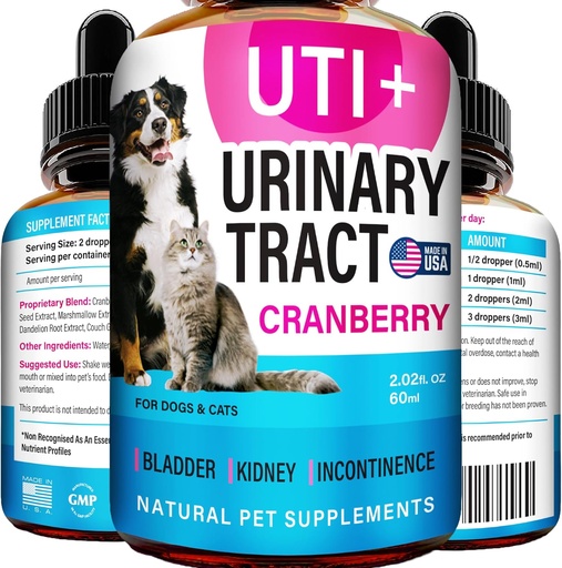 [BRSRA2YNCB7REYL3] Cat & Dog UTI Treatment - UTI Medicine & Urinary Tract Infection Treatment for Pets - Kidney Support - Bladder Control for Dogs Incontinence - Cat UTI Remedy - Cranberry Supplement - US Made - 2fl.oz