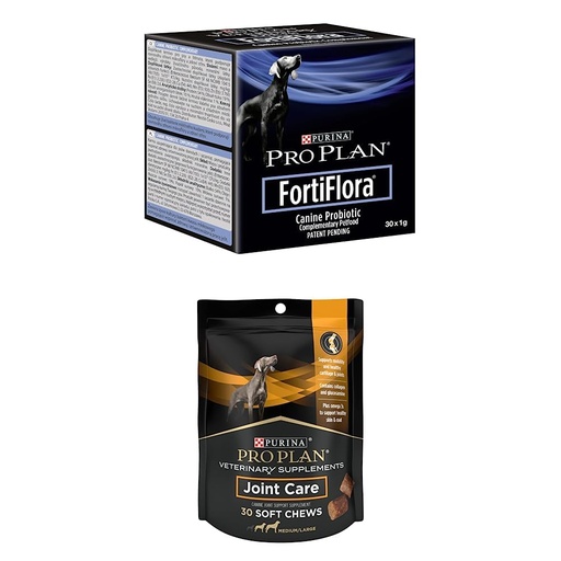 [BRSROZIBCEPR43DK] Bundle of Purina Pro Plan Veterinary Supplements FortiFlora Dog Probiotic Supplement, 30 ct. Boxes + Purina Pro Plan Veterinary Supplements Joint Care for Large Breed Dogs Hip and Joint