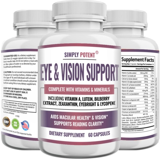 [BRSW2H36CANAOE3A] Lutein & Zeaxanthin Eye Health Supplements for Adults, Natural Eye & Vision Formula w/Vitamin A, Lutein, Zeaxanthin, Bilberry Extract, Eyebright & Lycopene for Retina & Lens 60 Caps