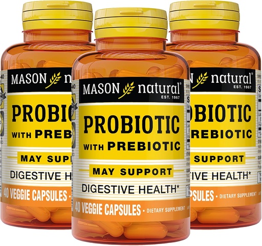 [BRSWGAQOCF4AAEY2] Mason Natural Probiotic with Prebiotic, 120 Day Supply for Normal Digestive Function & Improved Gut Health, 3 Pack