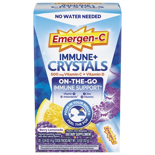 [BRSRAZDYDJ6RO3TH] Emergen-C Immune Plus Crystals, On-the-Go Immune Support Supplement with Vitamin C, Vitamin D, B Vitamins, Zinc and Manganese, Berry Lemonade - 28 Stick Packs