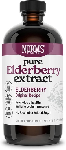 [BRSWIFI3PN6AOFAZ] Norm’s Farms Pure Elderberry Extract - Made from Only Elderberries in USA - Immune, Antioxidant Support, No Added Sugar, Additives, Vegan, Gluten-Free, Non-GMO, Elderberry Tincture Alcohol Free - 8 Oz
