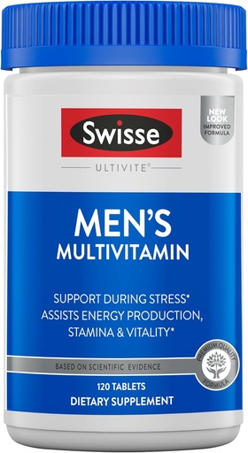 [BRSWEC34BYCG2EQY] Swisse Ultivite Mens Daily Multivitamins | 50 Vitamins, Antioxidants and Minerals + Adaptogens | Energy, Stress & Immune Support | Mens Vitamins | 120 Tablets