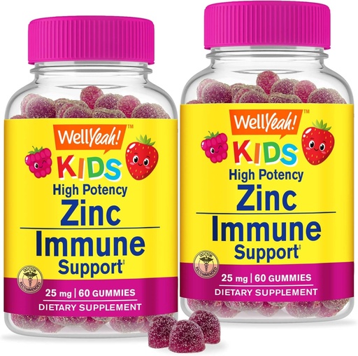 [BRSROZYTOEHGGCTU] WellYeah Zinc for Kids 25mg Gummies - Immune System and Antioxidant Support - Skin Health, Maximum Strength Children Zinc Supplement Immune Booster Gummy - GMO-Free, Vegan - 60 Gummies (2)