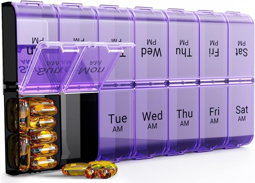 [BRSWYZILCB6GADLX] الأسبوع AM PM Extra Large Pill Organizer, 7 Day Pill Case 2 Times a Day, XL Day night Pill Case Twice a Day, Oversized Daily Medicine Organizer for Vitamin, Pill Container (Purple)