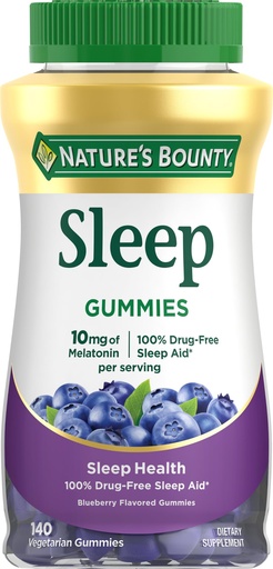 [BRSW2AI3C57BUG33] Nature’s Bounty 10 mg Melatonin Gummy, 100% Drug Free Sleep Supplement, 10 mg, Blueberry, 140 Ct