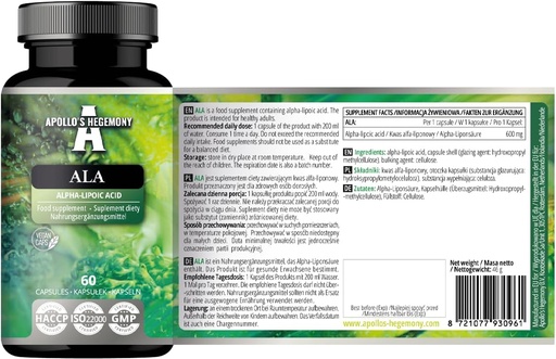[BRSRAED4BYIGKETH] APOLLO'S HEGEMONY ALA (Alpha Lipoic Acid) 600 mg - 60 Vegan Capsules - Optimizes Glucose Management - Supports Mitochondrial Health - Two Month Supply