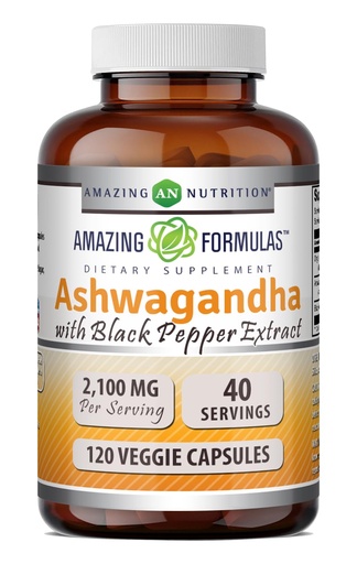 [BRSROHQFCIHGKCLL] Amazing Formulas Ashwagandha Root with Black Pepper Extract Supplement | 2100 Mg Per Serving Extra Strength | 120 Veggie Capsules | Non-GMO | Gluten-Free | Made in USA
