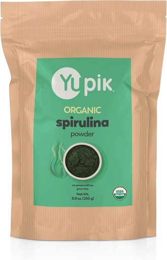 [BRSWGBQRCUCGYC3B] Yupik Organic Spirulina Powder 8.8 oz, USDA Certified, Non-GMO, Kosher, Gluten-Free, Vegan, High in Protein, Iron & Antioxidants, Superfood for Smoothies, Shakes & Baking