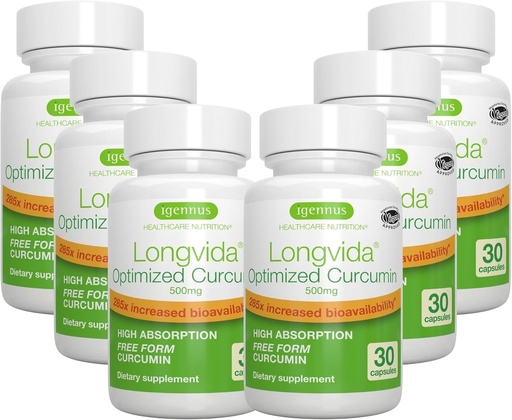 [BRSWECAQBMORYHYZ] Igennus Longvida Lipidated Curcumin 500mg, Ultra Bioavailable & Sustained Action, 65x Higher Plasma Levels, Intensive Support, Free-Form Curcumin, Vegan, 180 Capsules