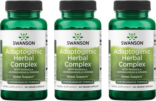 [BRSWGZIBDIPQ4FD3] Swanson Rhodiola Ashwagandha Ginseng Complex Mood Energy Immune Function Nervous System Stress Support Adaptogen Herb Supplement 60 Capsules (3 Pack)