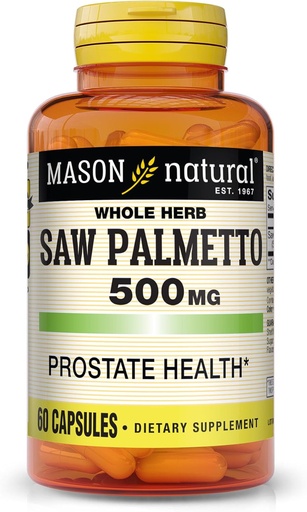 [BRSWIZL4BMOGIAY3] MASON NATURAL Saw Palmetto 500 mg, Supports Prostate Health & Urinary Function, 60 Capsules