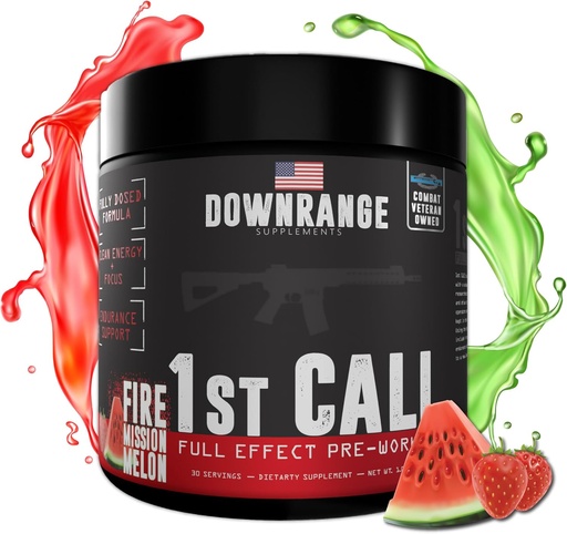 [BRSROGD6BAHRSCD3] DownRange 1st Call Pre Workout Toz, Men & Qadınlar üçün preworkout, Amino Acid Beta Alanine və Pump, Enerji və Focus Support üçün Caffeine, 30 Xidmət (Strawberry Watermelon)
