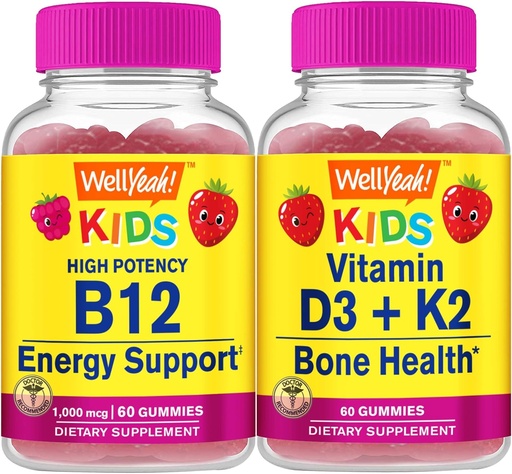 [BRSROEA5OEPRE23P] VelJa Vitamin B12 Kids + Vitamin D3+K2 Kids, Gummies Bundle - Great Tasting, Vitamin Supplement, Glutenfri, GMO Gratis, Chewable Gummy