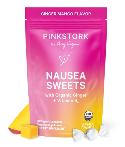 [BRSROCDQB5YGC3DF] Pink Stork Organic Mango Sweets with Vitamin B6 for Morning Sickness and Motion Sickness, Added Ginger & Vitamin B6, 1st Trimester Pregnancy Must Haves - 30 Wrapped Candies