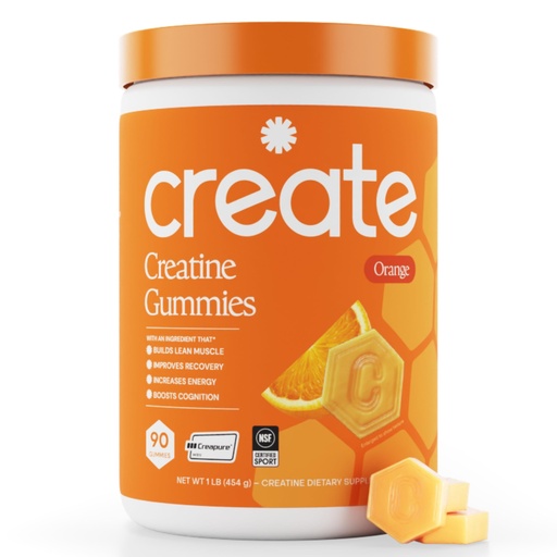 [BRSROGABOYNQGCLJ] Create Creatine Monohydrate Gummies for Men & Women, Boost Focus, Strength, and Endurance, Anti-Melting Formula, Vegan, Gluten-Free, Non-GMO, 1.5g of Creatine per Gummy (Orange)