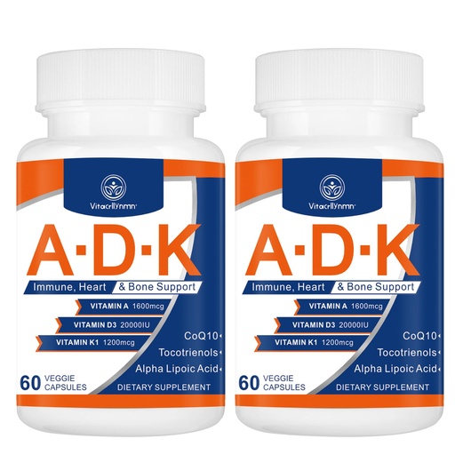 [BRSRAZIODN5W2D3O] ADK Vitamin Supplement 20000 IU - High Potency Vitamins A, D3 and K1 for Heart, Bone Health and Immune Support Vitamin ADK 120 Capsules