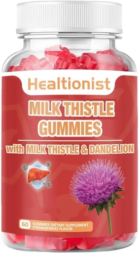 [BRSROHQOCEBWGDT2] Milk Thistle Gummies for Liver Cleanse, Detox & Repair Fatty Liver Formula Gummies, Milk Thistle Extract | Antioxidant Support & Natural Liver Health, Liver Detox, 60 Vegan Ct