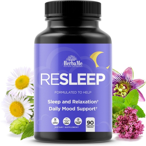 [BRSRAGL6BUMA4YL3] HerbaMe Melatonin Free Sleep Aid – Calm Your Mind at Night with Magnesium Glycinate, Chamomile, Apigenin & GABA, Valerian for Relaxation, Restful Sleep & No Grogginess – 90 Capsules