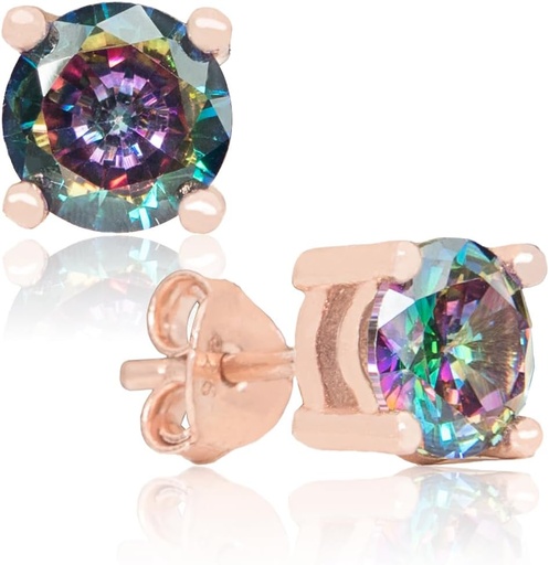[BRSROGI5DEDRA2DX] Handcrafted Rose Gold Plated Natural Mystic Topaz Sterling Silver Stud Earrings