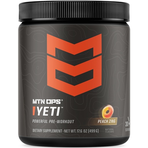[BRSRAYAZBEOR633K] MTN OPS Yeti Pre-Workout Powder Energy Drink with Creatine, 200mg Caffeine & BCAAs with Beta Alanine, 30-Serving Tub, Peach Zing