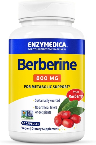 [BRSROC32BEBBMYDU] Enzymedica Berberine 800 mg – Vegan Capsules for Metabolic Support – from Sustainably Sourced Barberry – Non-GMO, Gluten-Free, No Fillers or Excipients – 60 Capsules