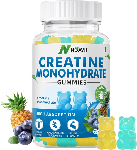 [BRSROALQCEPQYYLA] Creatine Monohydrate Gummies 5000mg for Men & Women, Chewables Creatine Monohydrate for Muscle Strength, Muscle Builder, Energy Boost, Pre-Workout Supplement(90 Count)-Blueberry Pineapple