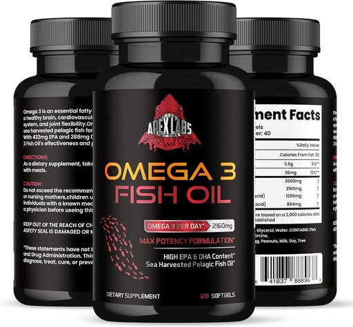 [BRSRAGL7A4NA2A3P] Triple Strength Omega 3 Fish Oil - Burpless Fish Oil Supplement w/EPA & DHA Fatty Acids from Single-Source Wild Alaska Pollock - 1200 mg, 120 ct
