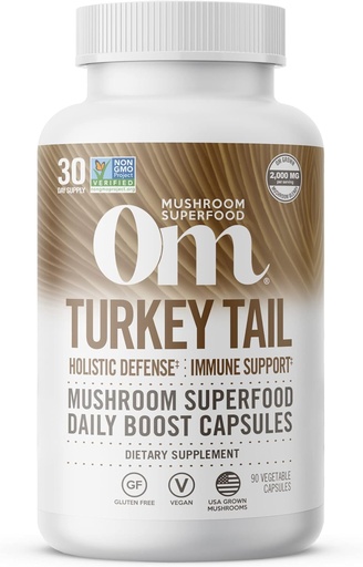 [BRSWGHT2PIARADLZ] Om Mushroom Superfood Turquía Tail Mushroom Capsules Superfood Suplemento, 90 Cuenta, 30 Días, Apoyo Inmunitario, Polysacchrides, Beta-Glucans, Gut Health & Holistic Defense Mushroom Suplemento