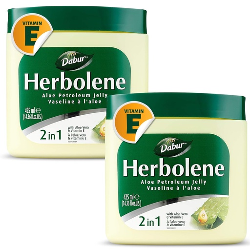 [BRSWYZYBOQIBUA3K] Dabur Herbolene Aloe Vera Gel Petroleum Jelly - E bitaminarekin hobetua larruazalaren hidratazio sakon eta intentsiborako - Azal Sentikorraren Gentulua - Bliss Nourishing eta Azken Hidratazioa - 425 ML (Pack of 2)