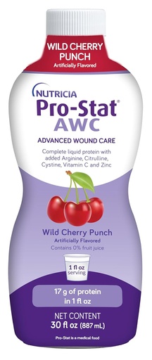 [BRSWK2QCCYMQM23O] Pro-Stat Advanced Wound Care (AWC), Концентрований Рідкий протеїн Медична їжа - Дика вишня Punch Flavor, 30 Fl Oz пляшки