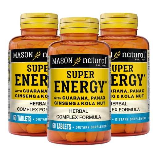 [BRSRMYY3BUIA4CTB] MASON NATURAL Super Energy, Made with Guarana, Panax Ginseng & Kola Nut for Optimal Performance & Energy, 90 Day Supply, 60 Tablets (Pack of 3)