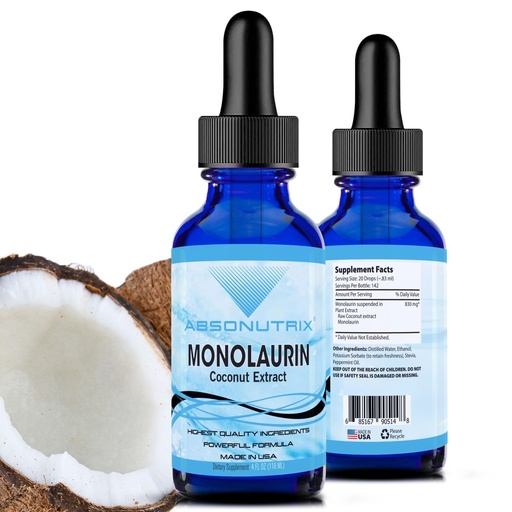 [BRSRMCQTCUIQEAL6] Monolaurin Liquid Extract - 4oz Liquid, 830 mg 142 Servings, Made in USA, Quick Absorption, Quality Potent Ingredients, Non-GMO, GMP Certified Facility, Cruelty-Free Products a