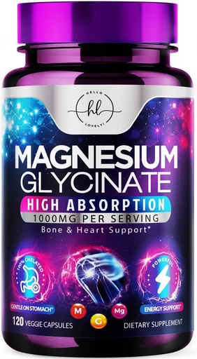 [BRSRAFI6OAFQAAD7] Magnesium Glycinate 1000mg - High Absorption & Chelated to Support Bone, Muscle, Nerves & Heart Health - Natural Sleep & Stress Support Women & Men - Vegan, Gluten & Soy Free, Non-GMO - 120 Capsules