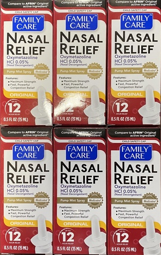 [BRSWGYY7BMNRO3DK] Assured Nasal Relief Spray, 12 Hour Pump Mist Oxymetazoline HCL, 0.5 fl. Oz (6 Pack)